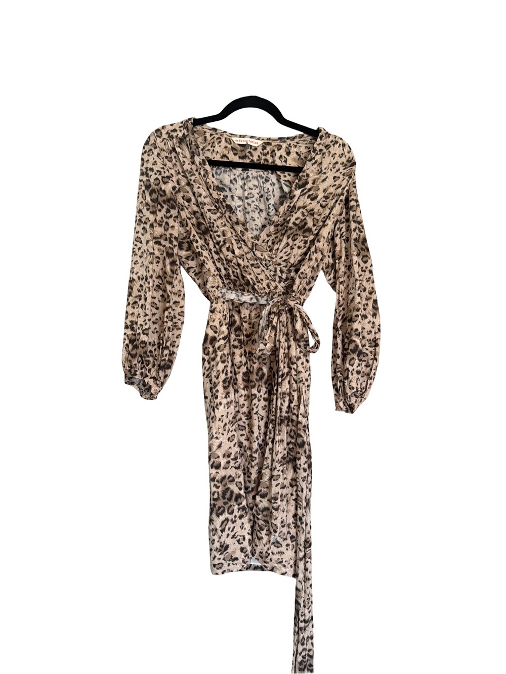 Rebecca Taylor Beige and Brown Leopard Print Wrap Mini Dress